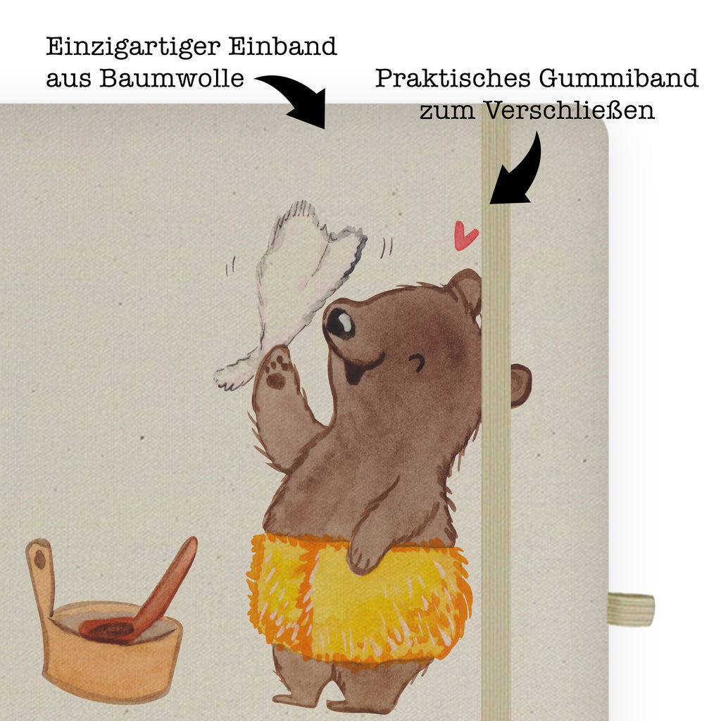 DIN A6 Baumwoll Notizbuch Saunameister mit Herz Notizen, Eintragebuch, Tagebuch, Notizblock, Adressbuch, Journal, Kladde, Skizzenbuch, Notizheft, Schreibbuch, Schreibheft, Beruf, Ausbildung, Jubiläum, Abschied, Rente, Kollege, Kollegin, Geschenk, Schenken, Arbeitskollege, Mitarbeiter, Firma, Danke, Dankeschön