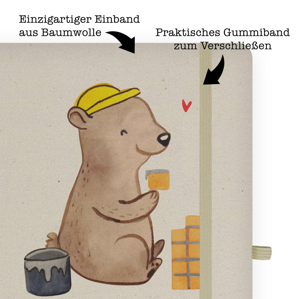 DIN A6 Baumwoll Notizbuch Maurer mit Herz Notizen, Eintragebuch, Tagebuch, Notizblock, Adressbuch, Journal, Kladde, Skizzenbuch, Notizheft, Schreibbuch, Schreibheft, Beruf, Ausbildung, Jubiläum, Abschied, Rente, Kollege, Kollegin, Geschenk, Schenken, Arbeitskollege, Mitarbeiter, Firma, Danke, Dankeschön, Maurer, Maurermeister, Gesellenprüfung, Handwerker, Maurerbetrieb