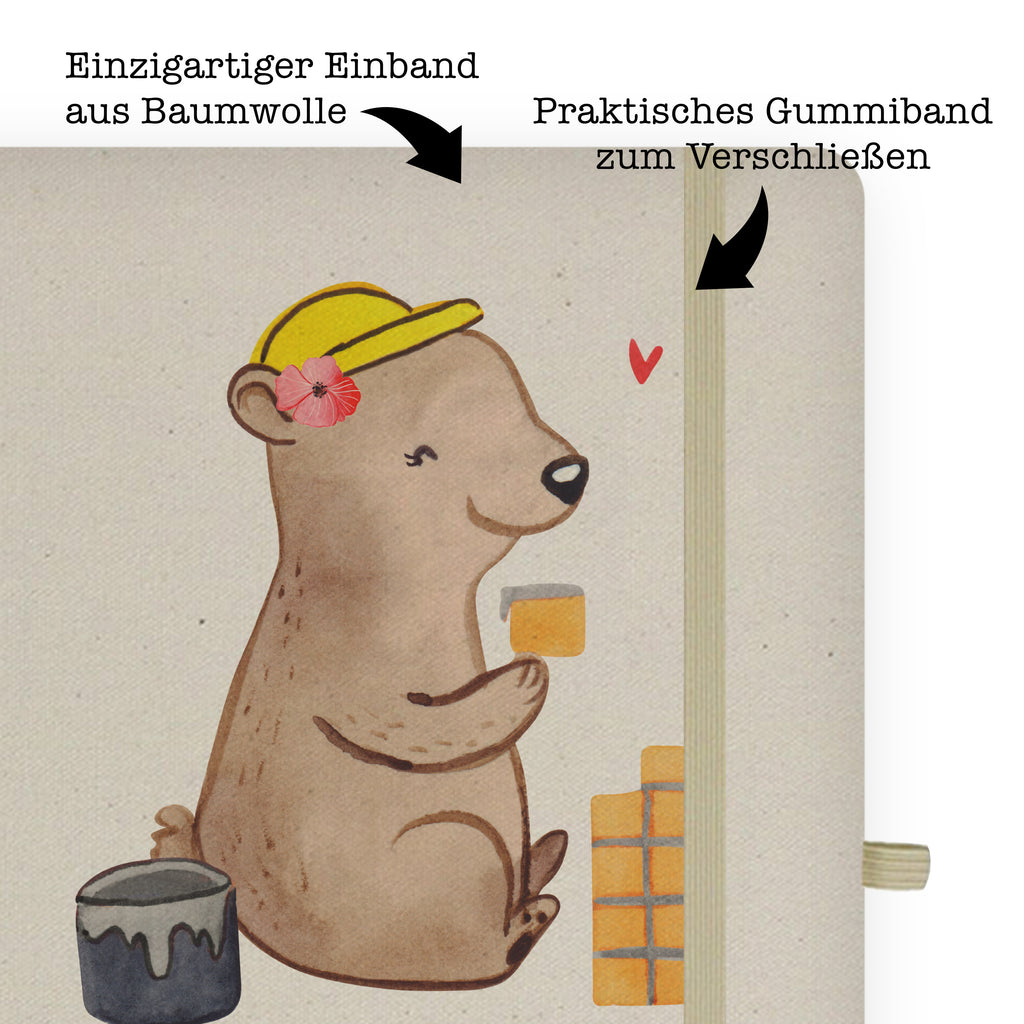 DIN A5 Baumwoll Notizbuch Maurerin mit Herz Notizen, Eintragebuch, Tagebuch, Notizblock, Adressbuch, Journal, Kladde, Skizzenbuch, Notizheft, Schreibbuch, Schreibheft, Beruf, Ausbildung, Jubiläum, Abschied, Rente, Kollege, Kollegin, Geschenk, Schenken, Arbeitskollege, Mitarbeiter, Firma, Danke, Dankeschön, Maurerin, Maurermeisterin, Gesellenprüfung, Handwerkerin, Maurerbetrieb