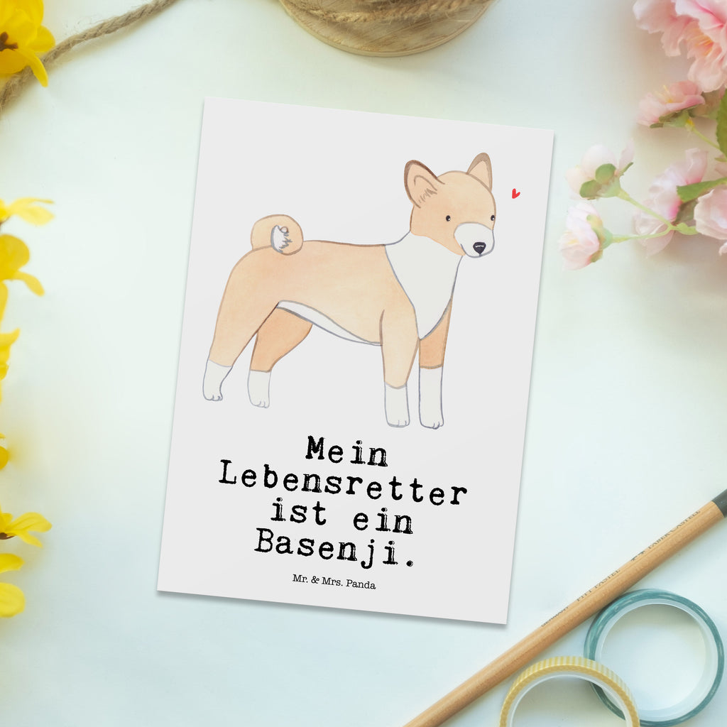 Postkarte Basenji Lebensretter Geschenkkarte, Grußkarte, Karte, Einladung, Ansichtskarte, Geburtstagskarte, Einladungskarte, Dankeskarte, Hund, Hunderasse, Rassehund, Hundebesitzer, Geschenk, Tierfreund, Schenken, Welpe, Kongo-Terrier, Basenji