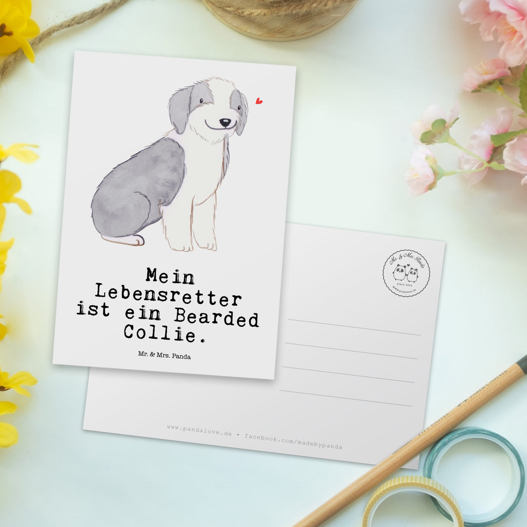 Postkarte Bearded Collie Lebensretter Geschenkkarte, Grußkarte, Karte, Einladung, Ansichtskarte, Geburtstagskarte, Einladungskarte, Dankeskarte, Hund, Hunderasse, Rassehund, Hundebesitzer, Geschenk, Tierfreund, Schenken, Welpe, Bearded Collie, britischer Hütehund