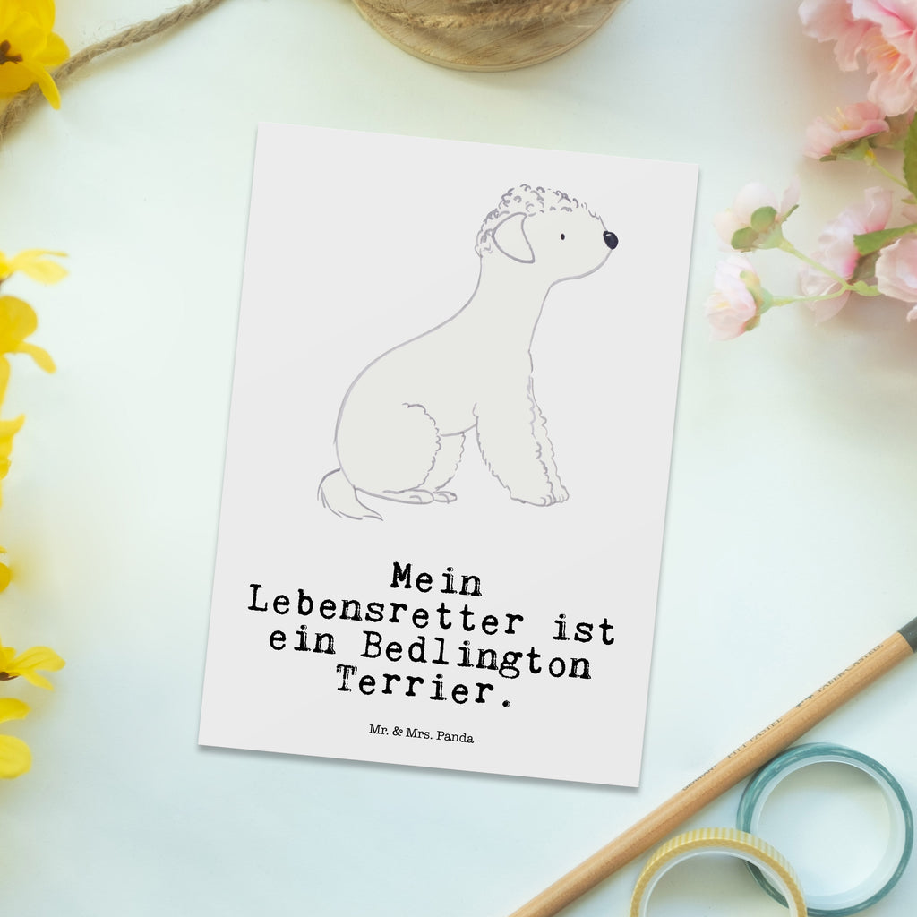 Postkarte Bedlington Terrier Lebensretter Geschenkkarte, Grußkarte, Karte, Einladung, Ansichtskarte, Geburtstagskarte, Einladungskarte, Dankeskarte, Hund, Hunderasse, Rassehund, Hundebesitzer, Geschenk, Tierfreund, Schenken, Welpe, Bedlington Terrier, Terrier