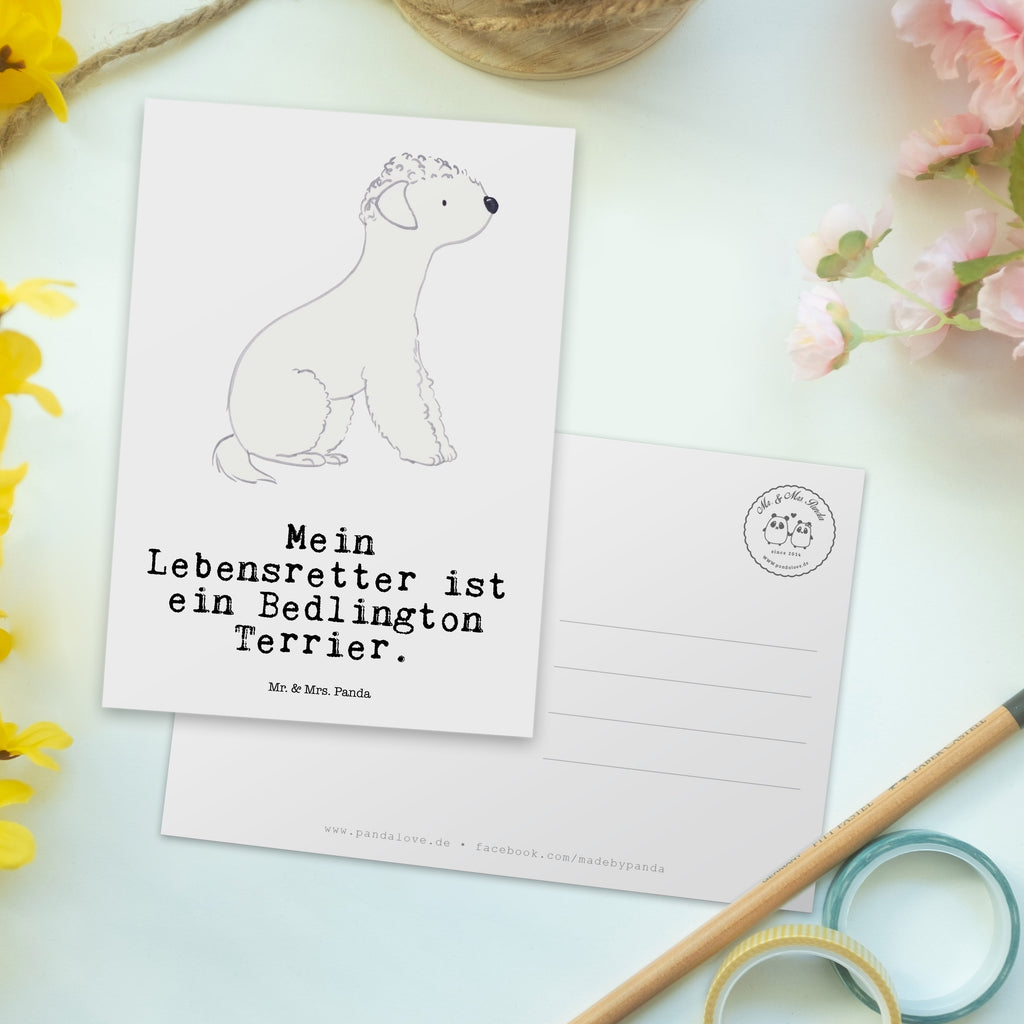 Postkarte Bedlington Terrier Lebensretter Geschenkkarte, Grußkarte, Karte, Einladung, Ansichtskarte, Geburtstagskarte, Einladungskarte, Dankeskarte, Hund, Hunderasse, Rassehund, Hundebesitzer, Geschenk, Tierfreund, Schenken, Welpe, Bedlington Terrier, Terrier