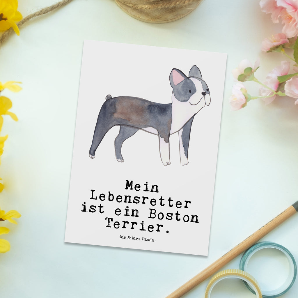 Postkarte Boston Terrier Lebensretter Geschenkkarte, Grußkarte, Karte, Einladung, Ansichtskarte, Geburtstagskarte, Einladungskarte, Dankeskarte, Hund, Hunderasse, Rassehund, Hundebesitzer, Geschenk, Tierfreund, Schenken, Welpe, Boston Terrier