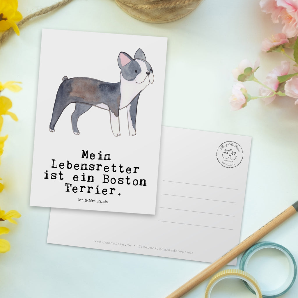 Postkarte Boston Terrier Lebensretter Geschenkkarte, Grußkarte, Karte, Einladung, Ansichtskarte, Geburtstagskarte, Einladungskarte, Dankeskarte, Hund, Hunderasse, Rassehund, Hundebesitzer, Geschenk, Tierfreund, Schenken, Welpe, Boston Terrier