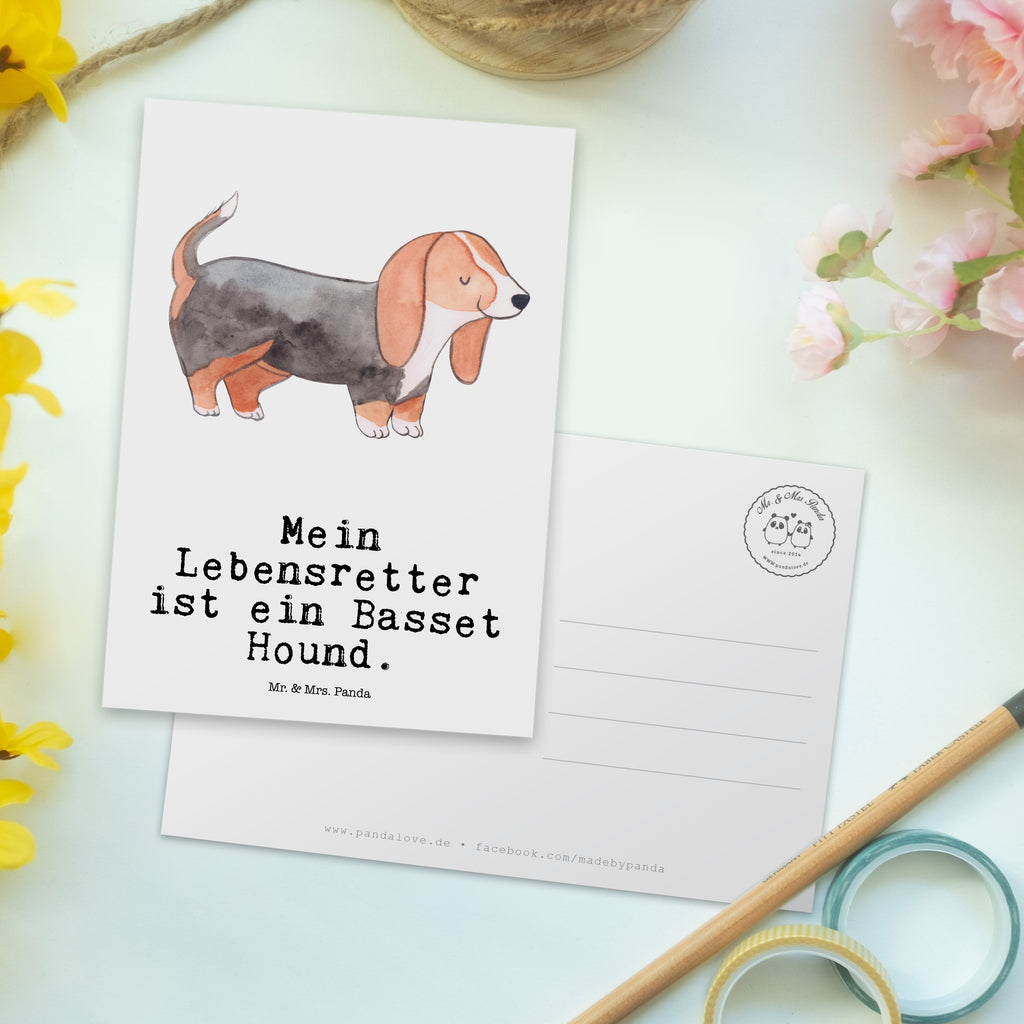 Postkarte Basset Hound Lebensretter Geschenkkarte, Grußkarte, Karte, Einladung, Ansichtskarte, Geburtstagskarte, Einladungskarte, Dankeskarte, Hund, Hunderasse, Rassehund, Hundebesitzer, Geschenk, Tierfreund, Schenken, Welpe, Basset Hound, Basset