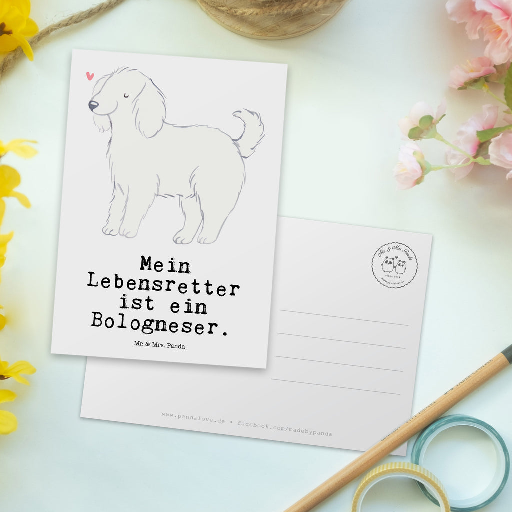 Postkarte Bologneser Lebensretter Geschenkkarte, Grußkarte, Karte, Einladung, Ansichtskarte, Geburtstagskarte, Einladungskarte, Dankeskarte, Hund, Hunderasse, Rassehund, Hundebesitzer, Geschenk, Tierfreund, Schenken, Welpe, Bologneser