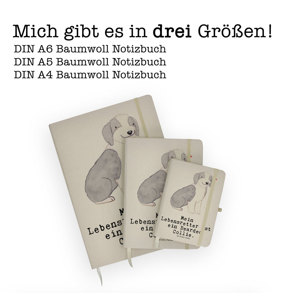 DIN A6 Baumwoll Notizbuch Bearded Collie Lebensretter Notizen, Eintragebuch, Tagebuch, Notizblock, Adressbuch, Journal, Kladde, Skizzenbuch, Notizheft, Schreibbuch, Schreibheft, Hund, Hunderasse, Rassehund, Hundebesitzer, Geschenk, Tierfreund, Schenken, Welpe, Bearded Collie, britischer Hütehund