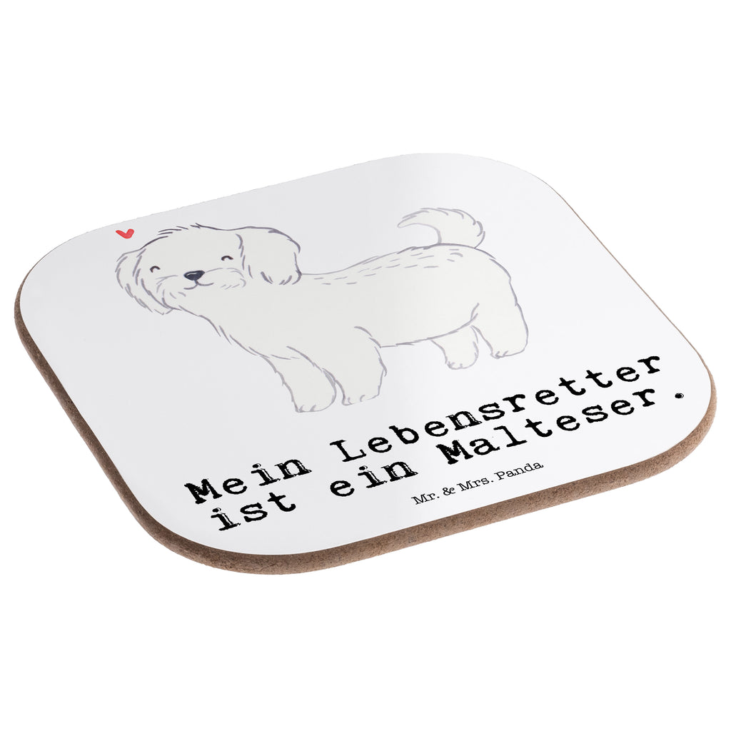 Quadratische Untersetzer Malteser Lebensretter Bierdeckel, Glasuntersetzer, Untersetzer Gläser, Getränkeuntersetzer, Hund, Hunderasse, Rassehund, Hundebesitzer, Geschenk, Tierfreund, Schenken, Welpe, Malteser
