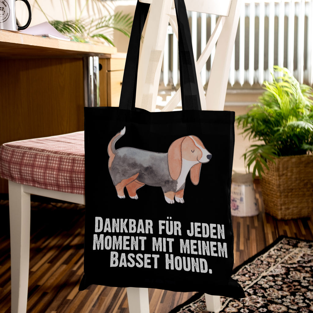 Tragetasche Basset Hound Moment Beuteltasche, Beutel, Einkaufstasche, Jutebeutel, Stoffbeutel, Hund, Hunderasse, Rassehund, Hundebesitzer, Geschenk, Tierfreund, Schenken, Welpe, Basset Hound, Basset