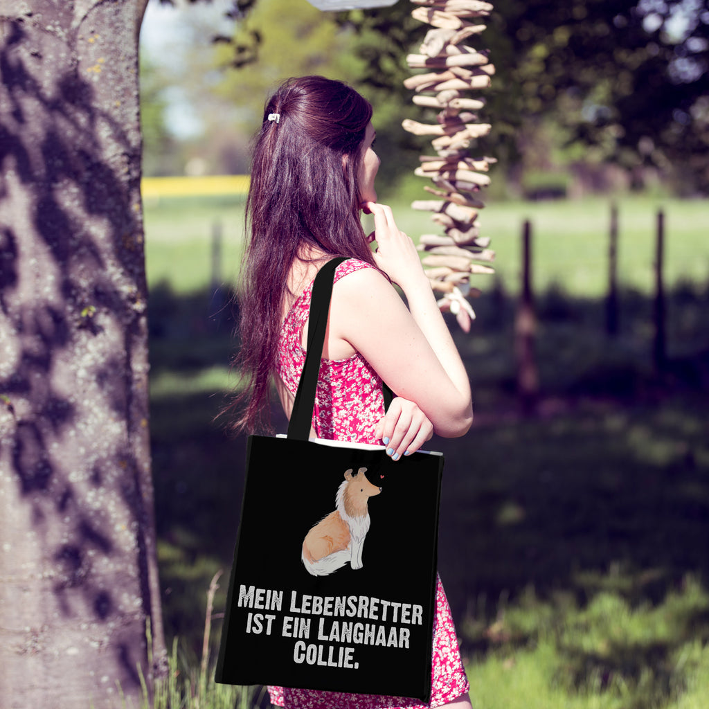 Tragetasche Langhaar Collie Lebensretter Beuteltasche, Beutel, Einkaufstasche, Jutebeutel, Stoffbeutel, Hund, Hunderasse, Rassehund, Hundebesitzer, Geschenk, Tierfreund, Schenken, Welpe, Langhaar Collie, britischer Hütehund
