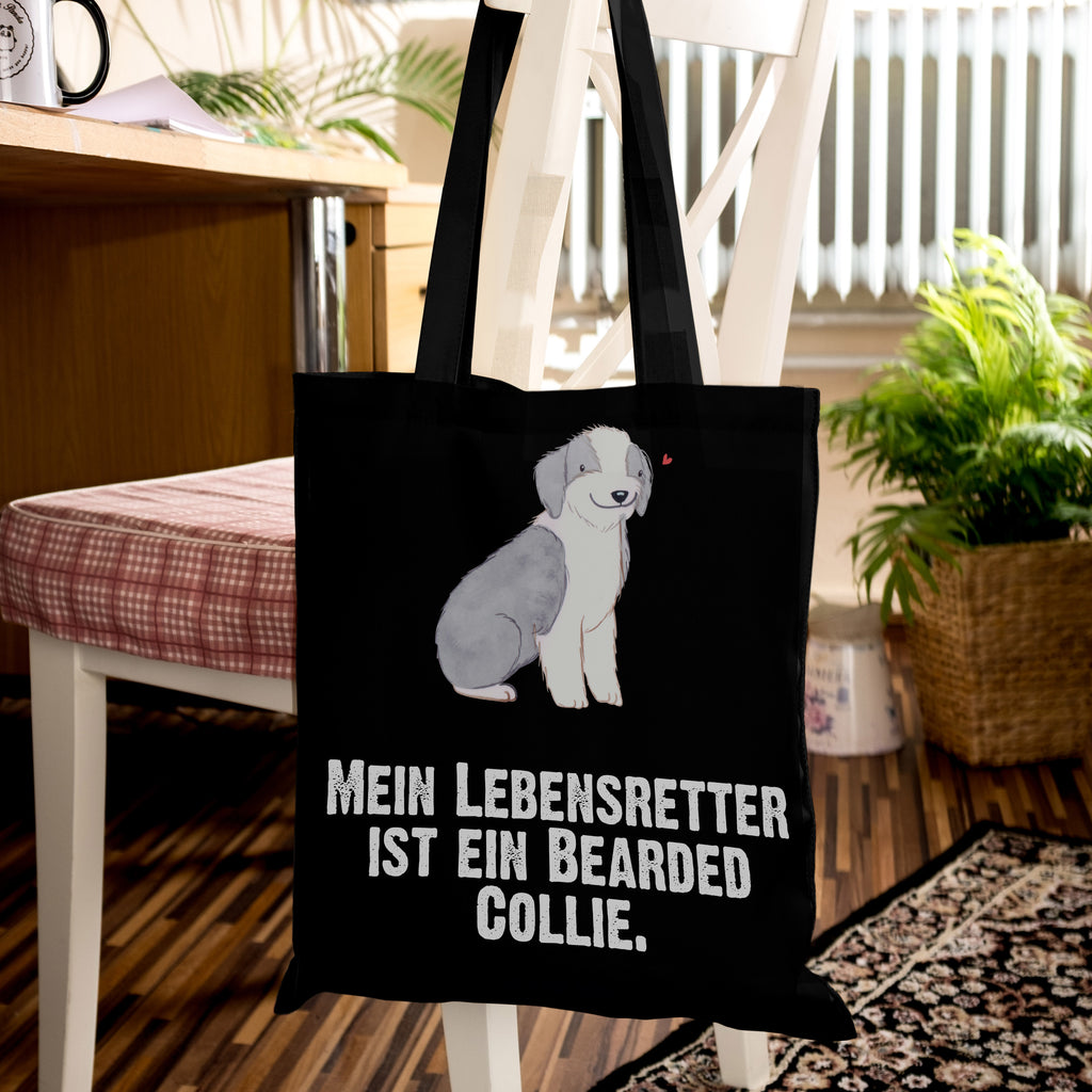 Tragetasche Bearded Collie Lebensretter Beuteltasche, Beutel, Einkaufstasche, Jutebeutel, Stoffbeutel, Hund, Hunderasse, Rassehund, Hundebesitzer, Geschenk, Tierfreund, Schenken, Welpe, Bearded Collie, britischer Hütehund