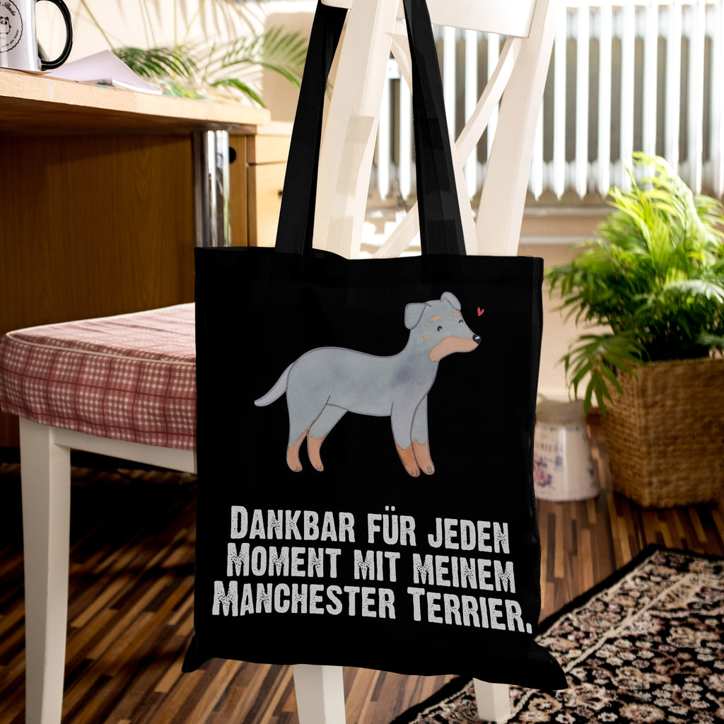 Tragetasche Manchester Terrier Moment Beuteltasche, Beutel, Einkaufstasche, Jutebeutel, Stoffbeutel, Hund, Hunderasse, Rassehund, Hundebesitzer, Geschenk, Tierfreund, Schenken, Welpe, Manchester Terrier