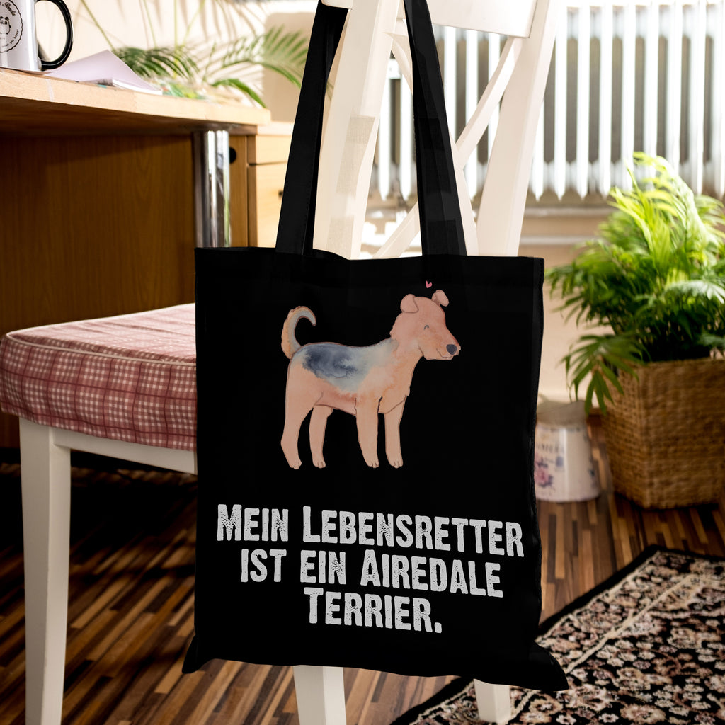 Tragetasche Airedale Terrier Lebensretter Beuteltasche, Beutel, Einkaufstasche, Jutebeutel, Stoffbeutel, Hund, Hunderasse, Rassehund, Hundebesitzer, Geschenk, Tierfreund, Schenken, Welpe