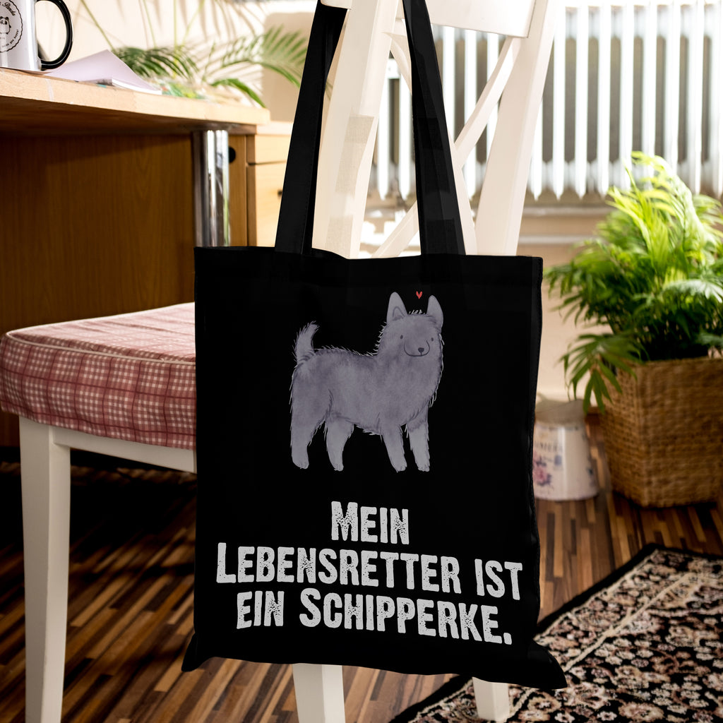 Tragetasche Schipperke Lebensretter Beuteltasche, Beutel, Einkaufstasche, Jutebeutel, Stoffbeutel, Hund, Hunderasse, Rassehund, Hundebesitzer, Geschenk, Tierfreund, Schenken, Welpe, Schipperke, belgische Hunderasse