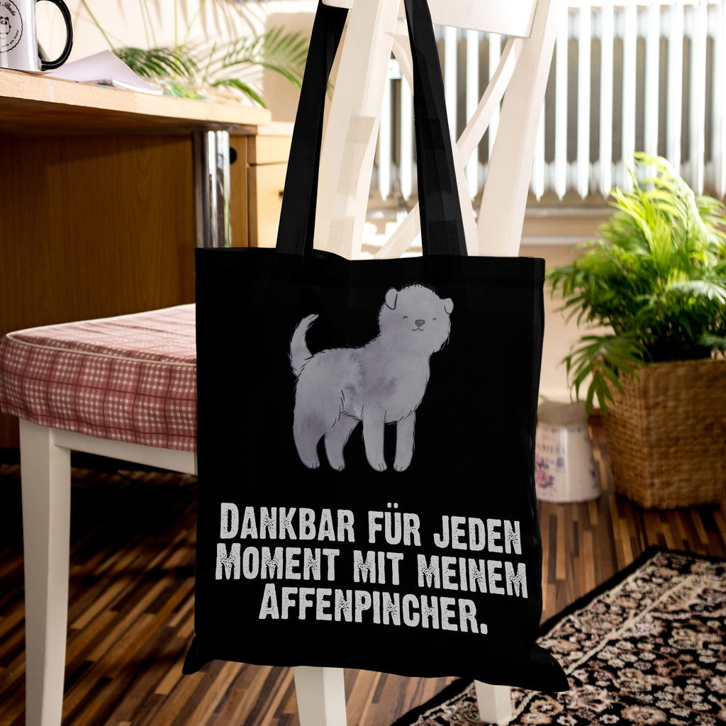 Tragetasche Affenpincher Moment Beuteltasche, Beutel, Einkaufstasche, Jutebeutel, Stoffbeutel, Hund, Hunderasse, Rassehund, Hundebesitzer, Geschenk, Tierfreund, Schenken, Welpe, Affenpincher
