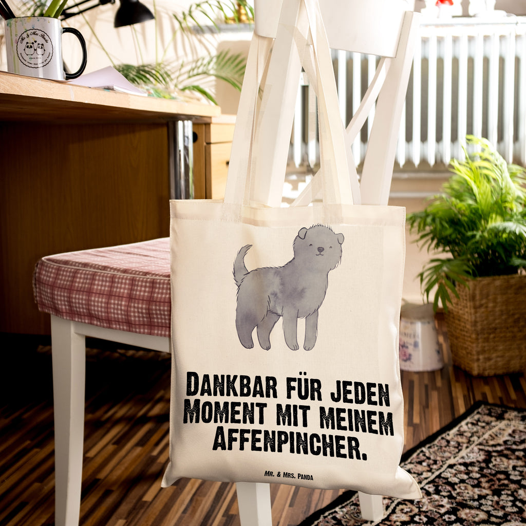 Tragetasche Affenpincher Moment Beuteltasche, Beutel, Einkaufstasche, Jutebeutel, Stoffbeutel, Hund, Hunderasse, Rassehund, Hundebesitzer, Geschenk, Tierfreund, Schenken, Welpe, Affenpincher