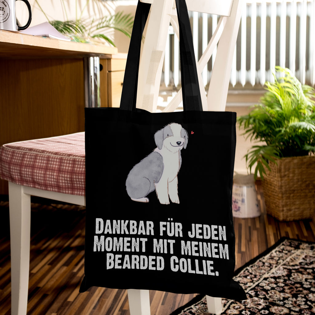 Tragetasche Bearded Collie Moment Beuteltasche, Beutel, Einkaufstasche, Jutebeutel, Stoffbeutel, Hund, Hunderasse, Rassehund, Hundebesitzer, Geschenk, Tierfreund, Schenken, Welpe, Bearded Collie, britischer Hütehund