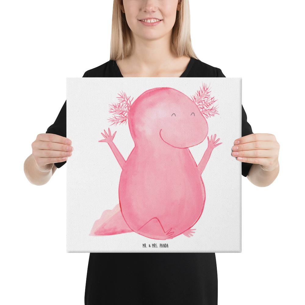 Leinwand Bild Axolotl Hurra Leinwand, Bild, Kunstdruck, Wanddeko, Dekoration, Axolotl, Molch, Axolot, Schwanzlurch, Lurch, Lurche, fröhlich, Spaß, Freude, Motivation, Zufriedenheit