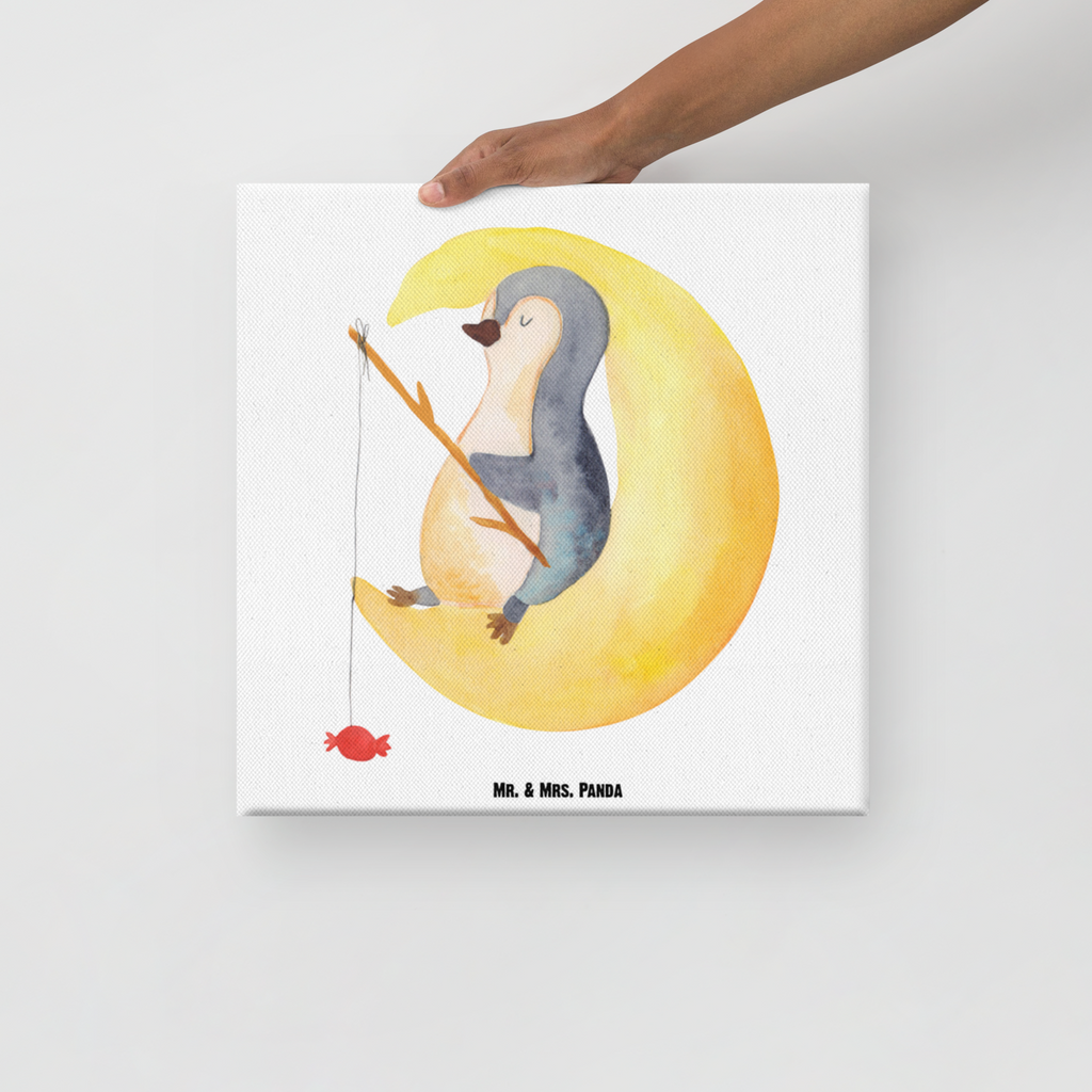 Leinwand Bild Pinguin Mond Leinwand, Bild, Kunstdruck, Wanddeko, Dekoration, Pinguin, Pinguine, Spruch, schlafen, Nachtruhe, Einschlafen, Schlafzimmer, Schlafstörungen, Gästezimmer