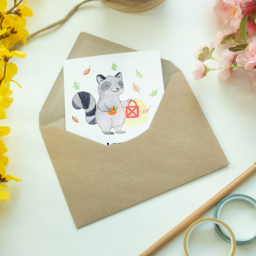 Grußkarte Waschbär Laterne Klappkarte, Einladungskarte, Glückwunschkarte, Hochzeitskarte, Geburtstagskarte, Karte, Halloween, Deko, Martinssingen, Dekoration, Geschenke, Schenken, Halloween Deko, Trick or Treat, Süßes sonst gibt's saures, Waschbär, Laterne, Herbst