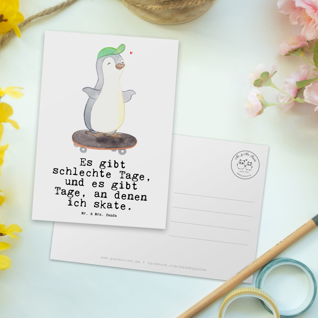 Postkarte Pinguin Skateboarden Tage Geschenkkarte, Grußkarte, Karte, Einladung, Ansichtskarte, Geburtstagskarte, Einladungskarte, Dankeskarte, Geschenk, Sport, Sportart, Hobby, Schenken, Danke, Dankeschön, Auszeichnung, Gewinn, Sportler, Skateboarden, Skateboard fahren, Skaten, Skateboard, Skateplatz