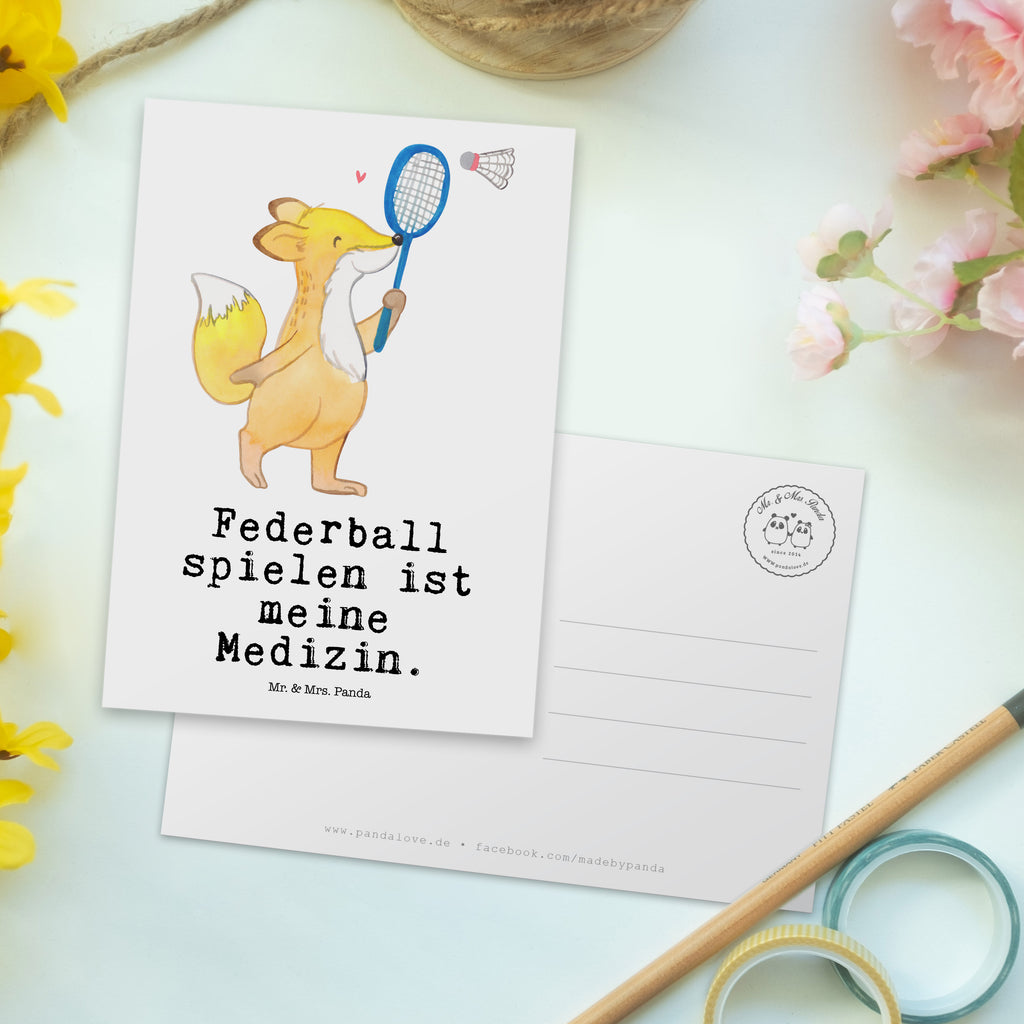 Postkarte Fuchs Federball spielen Medizin Geschenkkarte, Grußkarte, Karte, Einladung, Ansichtskarte, Geburtstagskarte, Einladungskarte, Dankeskarte, Geschenk, Sport, Sportart, Hobby, Schenken, Danke, Dankeschön, Auszeichnung, Gewinn, Sportler, Federball spielen, Badminton
