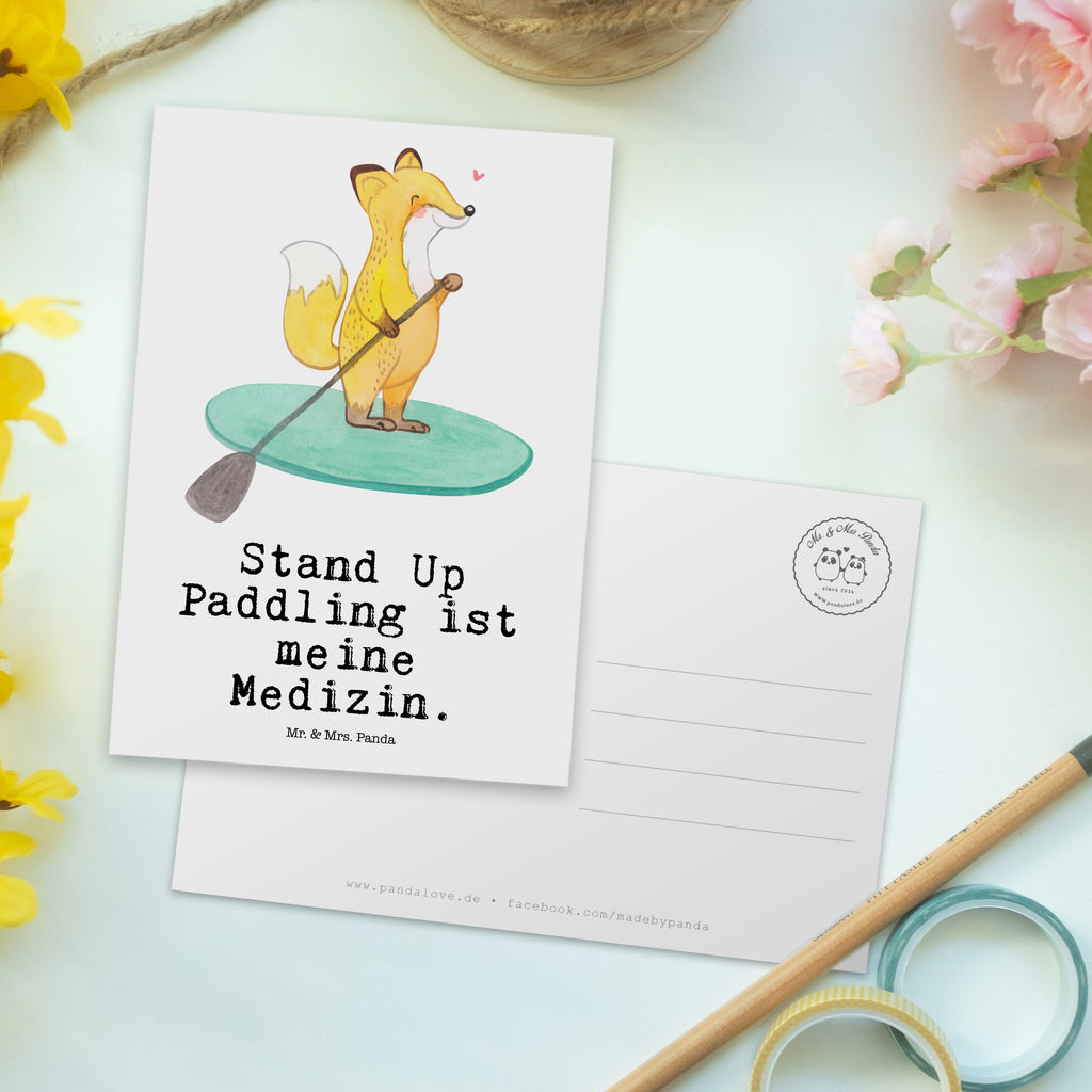Postkarte Fuchs Stand Up Paddling Medizin Geschenkkarte, Grußkarte, Karte, Einladung, Ansichtskarte, Geburtstagskarte, Einladungskarte, Dankeskarte, Geschenk, Sport, Sportart, Hobby, Schenken, Danke, Dankeschön, Auszeichnung, Gewinn, Sportler, Stand Up Paddling, Paddle Boarding, SUB, subben, Stand up paddle