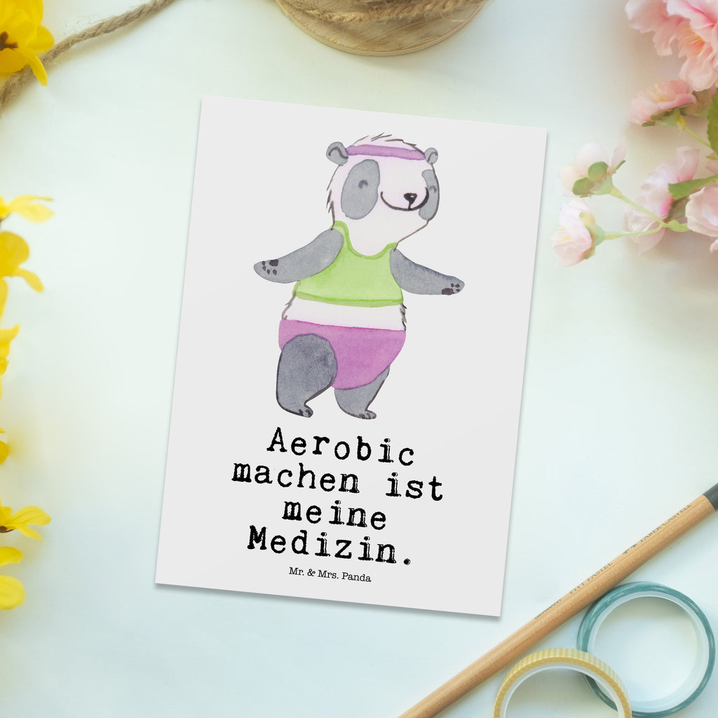 Postkarte Panda Aerobic Medizin Geschenkkarte, Grußkarte, Karte, Einladung, Ansichtskarte, Geburtstagskarte, Einladungskarte, Dankeskarte, Geschenk, Sport, Sportart, Hobby, Schenken, Danke, Dankeschön, Auszeichnung, Gewinn, Sportler, Aerobic, Aerobic Fitness, Fitnessstudio