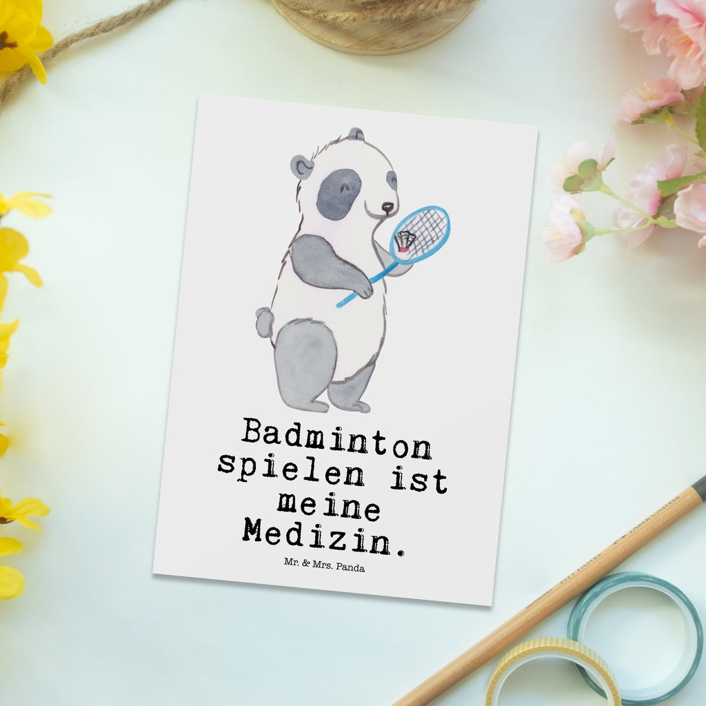 Postkarte Panda Badminton  Medizin Geschenkkarte, Grußkarte, Karte, Einladung, Ansichtskarte, Geburtstagskarte, Einladungskarte, Dankeskarte, Geschenk, Sport, Sportart, Hobby, Schenken, Danke, Dankeschön, Auszeichnung, Gewinn, Sportler, Badminton, Badminton spielen