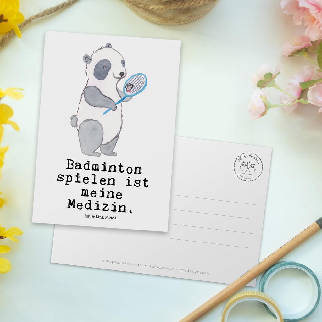 Postkarte Panda Badminton  Medizin Geschenkkarte, Grußkarte, Karte, Einladung, Ansichtskarte, Geburtstagskarte, Einladungskarte, Dankeskarte, Geschenk, Sport, Sportart, Hobby, Schenken, Danke, Dankeschön, Auszeichnung, Gewinn, Sportler, Badminton, Badminton spielen