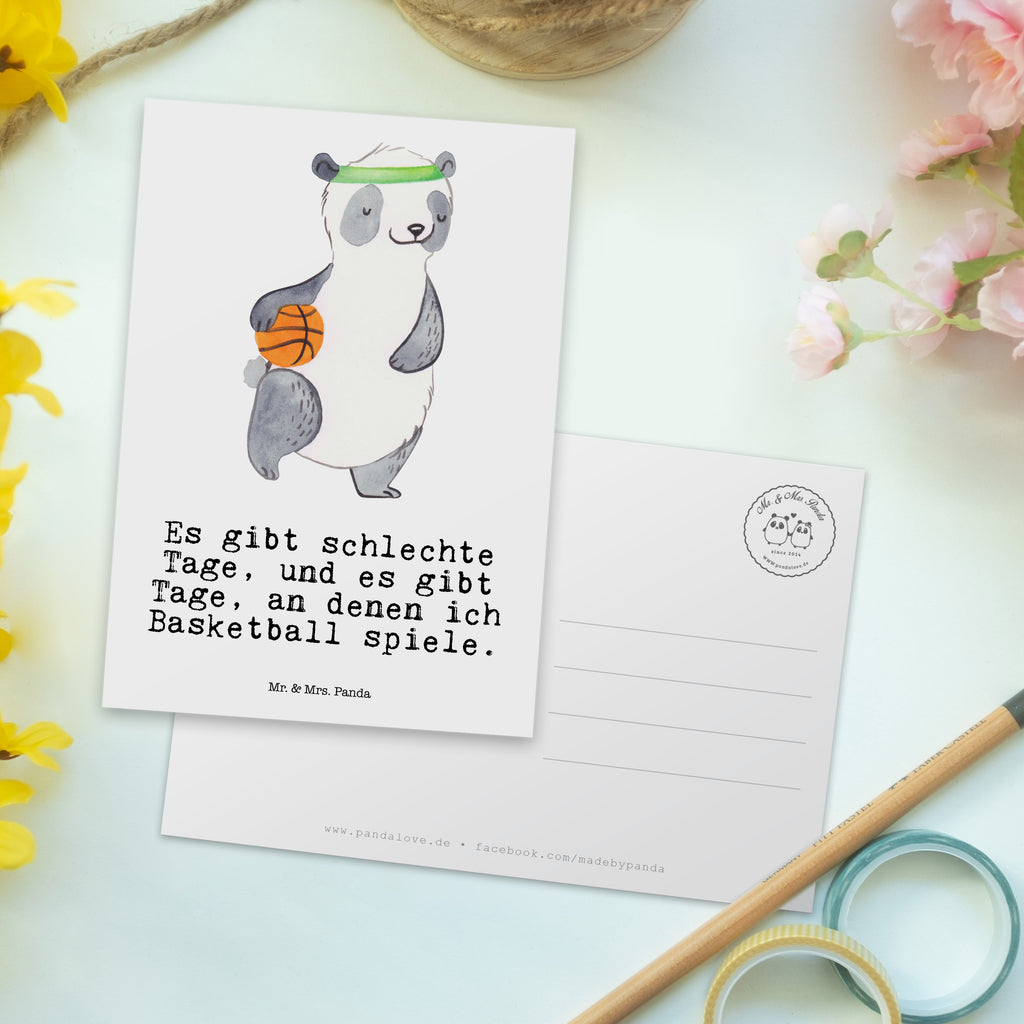 Postkarte Panda Basketball Tage Geschenkkarte, Grußkarte, Karte, Einladung, Ansichtskarte, Geburtstagskarte, Einladungskarte, Dankeskarte, Geschenk, Sport, Sportart, Hobby, Schenken, Danke, Dankeschön, Auszeichnung, Gewinn, Sportler, Basketball, Basketball Verein, Basketball Verband, Basketballplatz
