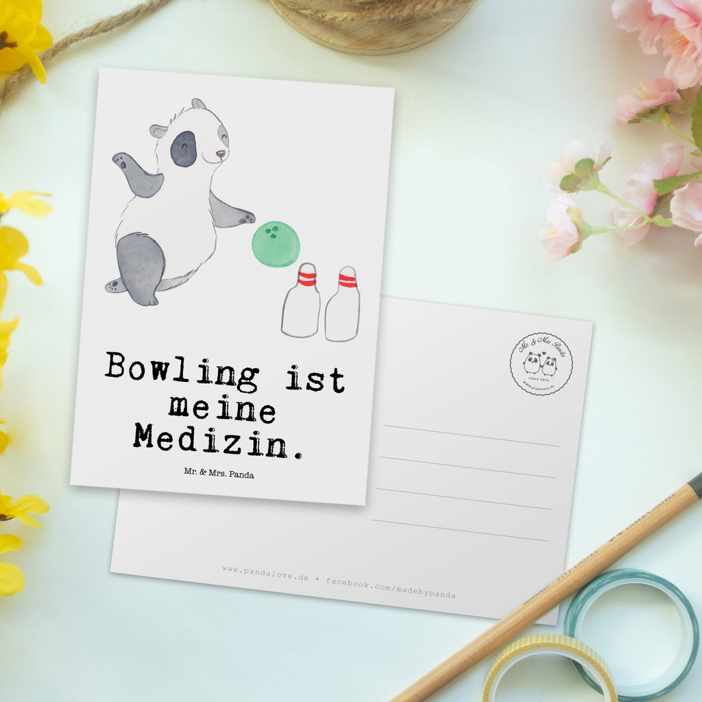 Postkarte Panda Bowling Medizin Geschenkkarte, Grußkarte, Karte, Einladung, Ansichtskarte, Geburtstagskarte, Einladungskarte, Dankeskarte, Geschenk, Sport, Sportart, Hobby, Schenken, Danke, Dankeschön, Auszeichnung, Gewinn, Sportler, Bowling, Bowlen gehen, Bowling Center
