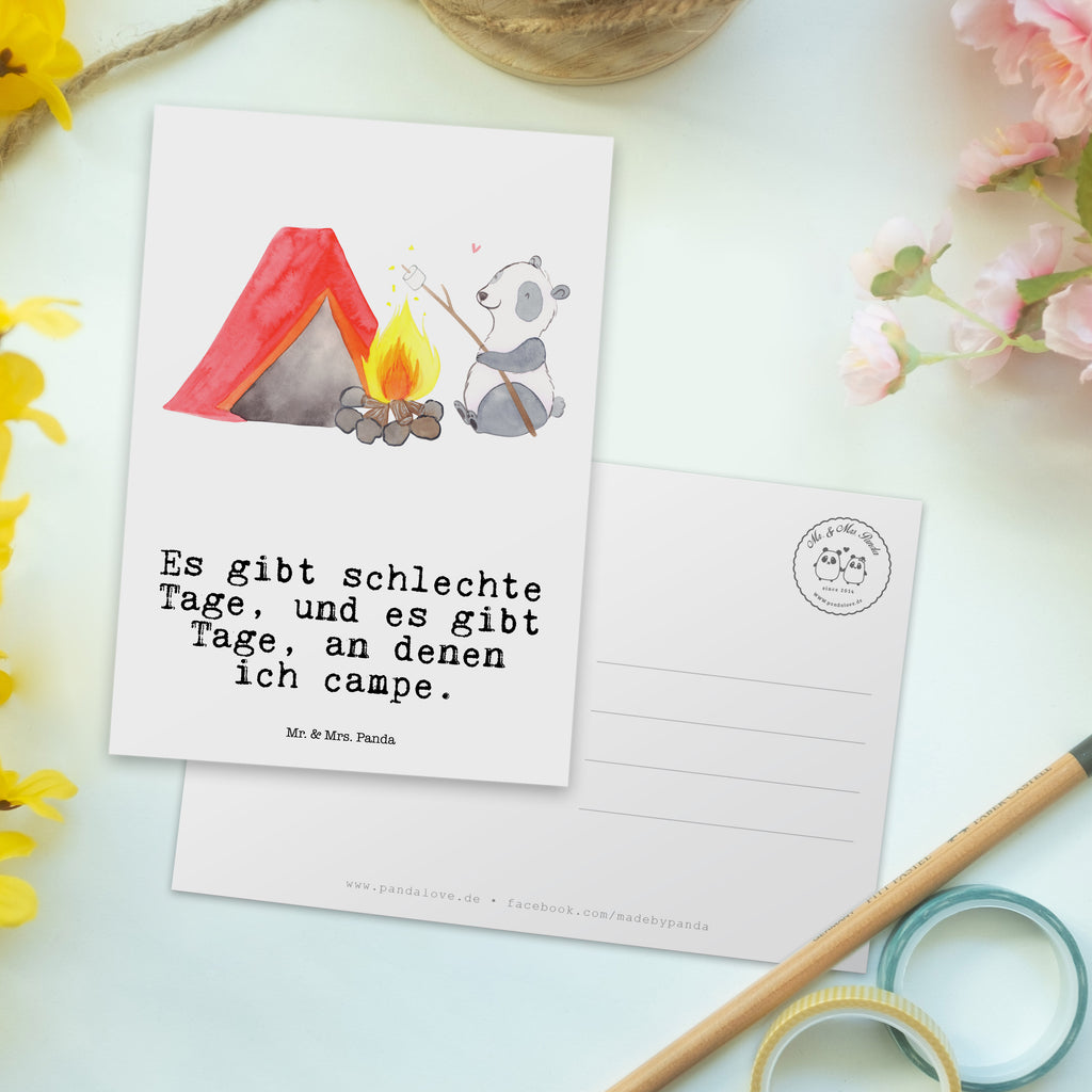 Postkarte Panda Campen Tage Geschenkkarte, Grußkarte, Karte, Einladung, Ansichtskarte, Geburtstagskarte, Einladungskarte, Geschenk, Sport, Sportart, Hobby, Schenken, Danke, Dankeschön, Auszeichnung, Gewinn, Sportler, Campen, Camping, campen gehen, Zelten, Campingplatz