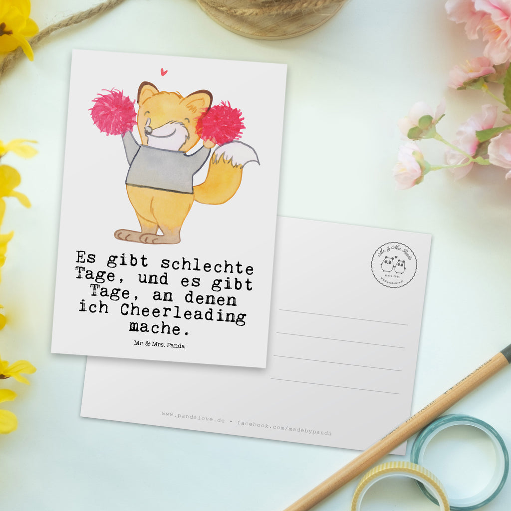 Postkarte Fuchs Cheerleader Tage Geschenkkarte, Grußkarte, Karte, Einladung, Ansichtskarte, Geburtstagskarte, Einladungskarte, Dankeskarte, Geschenk, Sport, Sportart, Hobby, Schenken, Danke, Dankeschön, Auszeichnung, Gewinn, Sportler, Cheerleader, Cheerleading, Turnen, Turn Club, Turniere