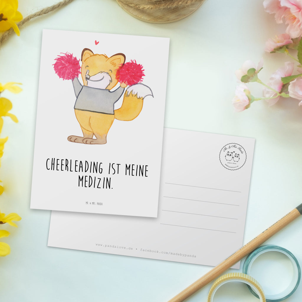 Postkarte Fuchs Cheerleader Medizin Geschenkkarte, Grußkarte, Karte, Einladung, Ansichtskarte, Geburtstagskarte, Einladungskarte, Dankeskarte, Geschenk, Sport, Sportart, Hobby, Schenken, Danke, Dankeschön, Auszeichnung, Gewinn, Sportler, Cheerleader, Cheerleading, Turnen, Turn Club, Turniere