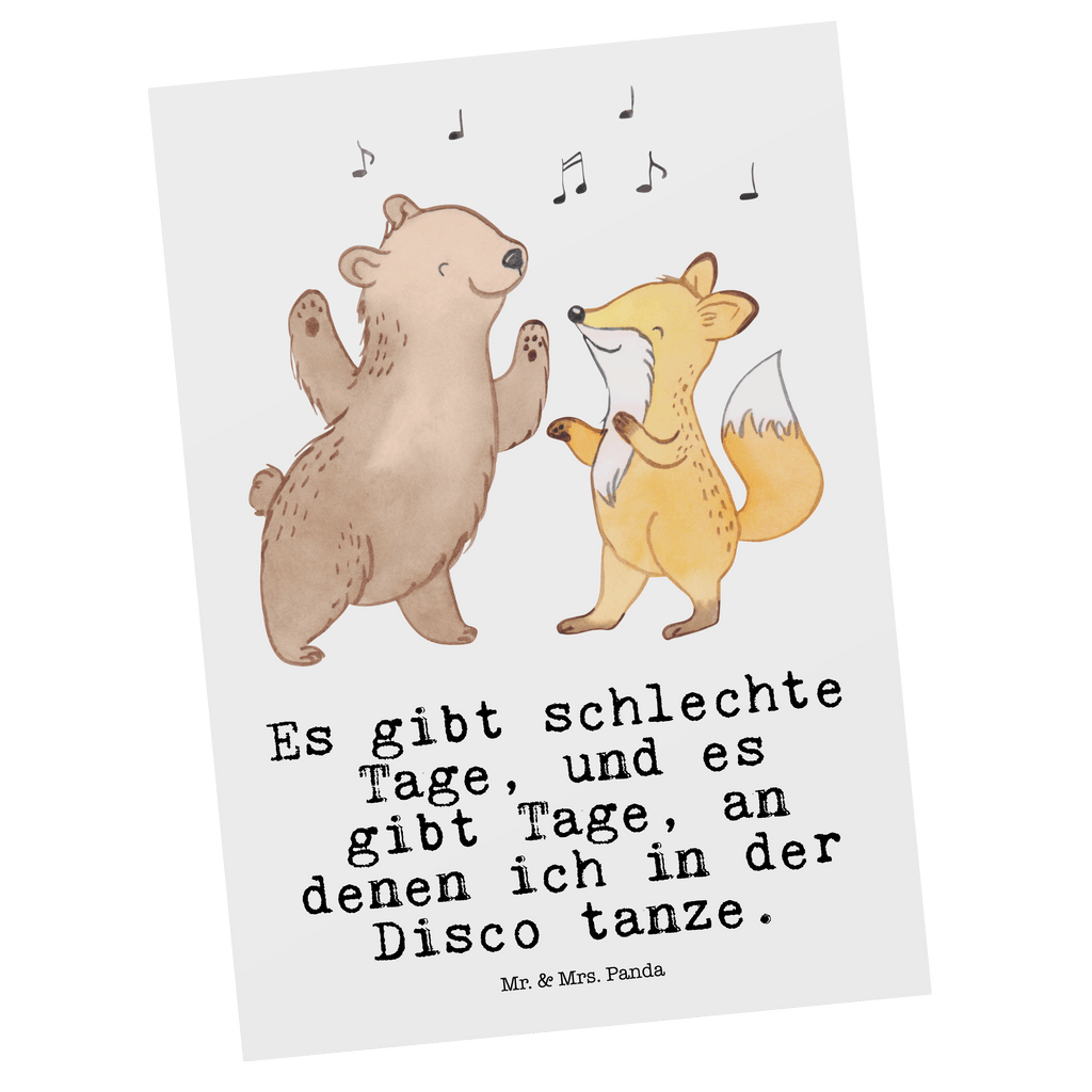 Postkarte Bär & Fuchs Disco Tage Geschenkkarte, Grußkarte, Karte, Einladung, Ansichtskarte, Geburtstagskarte, Einladungskarte, Dankeskarte, Geschenk, Sport, Sportart, Hobby, Schenken, Danke, Dankeschön, Auszeichnung, Gewinn, Sportler, Disco, Clubs, Tanzen, Feiern, Clubbing, Tanzstimmung, Nachtclub