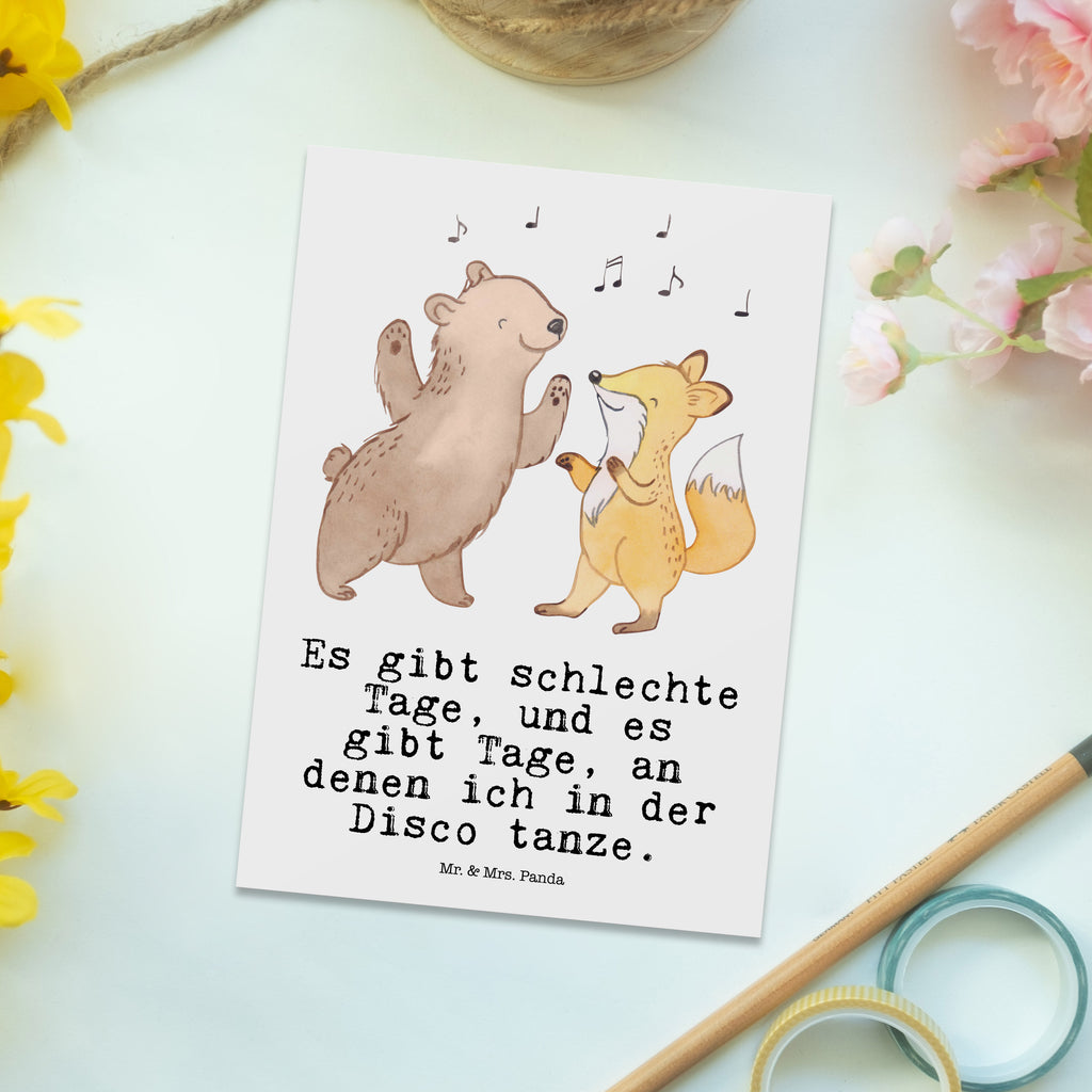 Postkarte Bär & Fuchs Disco Tage Geschenkkarte, Grußkarte, Karte, Einladung, Ansichtskarte, Geburtstagskarte, Einladungskarte, Dankeskarte, Geschenk, Sport, Sportart, Hobby, Schenken, Danke, Dankeschön, Auszeichnung, Gewinn, Sportler, Disco, Clubs, Tanzen, Feiern, Clubbing, Tanzstimmung, Nachtclub