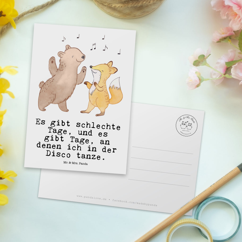 Postkarte Bär & Fuchs Disco Tage Geschenkkarte, Grußkarte, Karte, Einladung, Ansichtskarte, Geburtstagskarte, Einladungskarte, Dankeskarte, Geschenk, Sport, Sportart, Hobby, Schenken, Danke, Dankeschön, Auszeichnung, Gewinn, Sportler, Disco, Clubs, Tanzen, Feiern, Clubbing, Tanzstimmung, Nachtclub