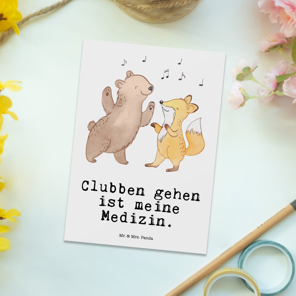 Postkarte Bär & Fuchs Disco Medizin Geschenkkarte, Grußkarte, Karte, Einladung, Ansichtskarte, Geburtstagskarte, Einladungskarte, Dankeskarte, Geschenk, Sport, Sportart, Hobby, Schenken, Danke, Dankeschön, Auszeichnung, Gewinn, Sportler, Disco, Clubs, Tanzen, Feiern, Clubbing