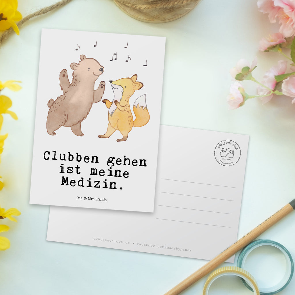 Postkarte Bär & Fuchs Disco Medizin Geschenkkarte, Grußkarte, Karte, Einladung, Ansichtskarte, Geburtstagskarte, Einladungskarte, Dankeskarte, Geschenk, Sport, Sportart, Hobby, Schenken, Danke, Dankeschön, Auszeichnung, Gewinn, Sportler, Disco, Clubs, Tanzen, Feiern, Clubbing