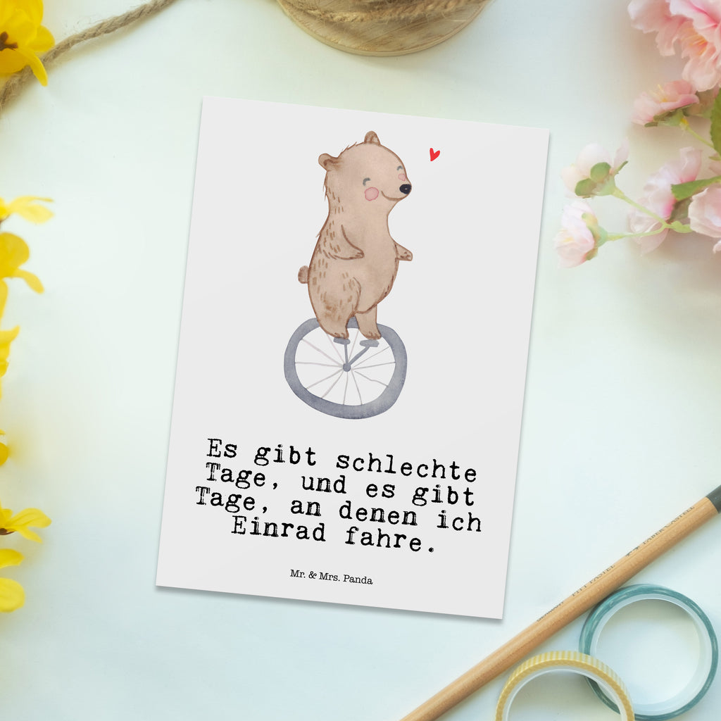Postkarte Bär Einrad fahren Tage Geschenkkarte, Grußkarte, Karte, Einladung, Ansichtskarte, Geburtstagskarte, Einladungskarte, Dankeskarte, Geschenk, Sport, Sportart, Hobby, Schenken, Danke, Dankeschön, Auszeichnung, Gewinn, Sportler, Einrad fahren