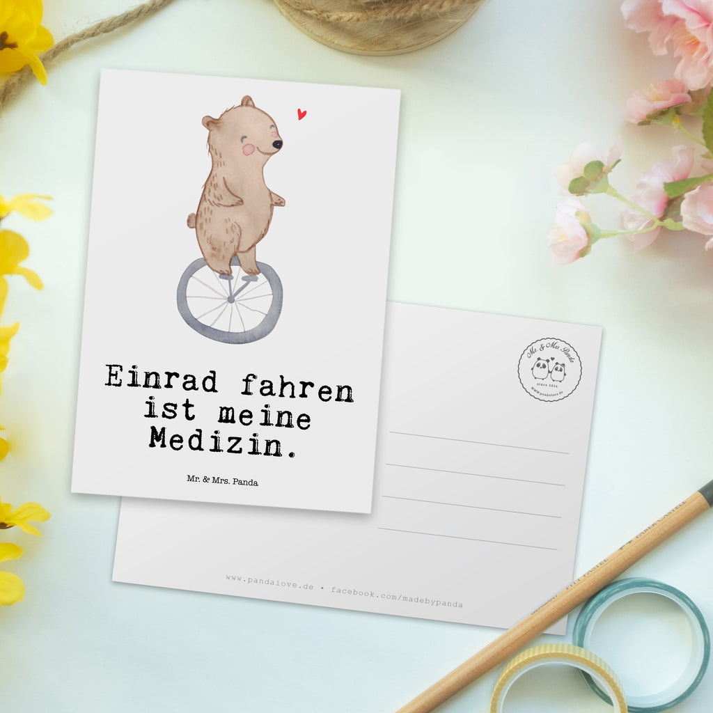 Postkarte Bär Einrad fahren Medizin Geschenkkarte, Grußkarte, Karte, Einladung, Ansichtskarte, Geburtstagskarte, Einladungskarte, Dankeskarte, Geschenk, Sport, Sportart, Hobby, Schenken, Danke, Dankeschön, Auszeichnung, Gewinn, Sportler, Einrad fahren