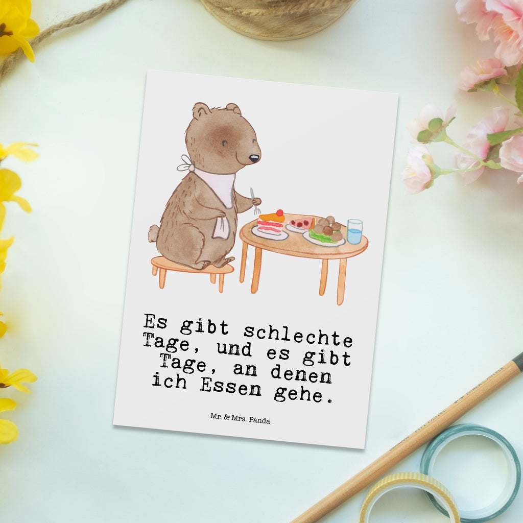 Postkarte Bär Essen gehen Tage Geschenkkarte, Grußkarte, Karte, Einladung, Ansichtskarte, Geburtstagskarte, Einladungskarte, Dankeskarte, Geschenk, Sport, Sportart, Hobby, Schenken, Danke, Dankeschön, Auszeichnung, Gewinn, Sportler, Essen gehen, Essen, Restaurant, Restaurantbesuch