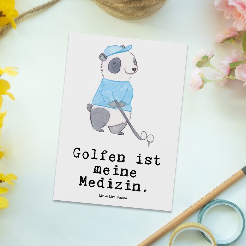Postkarte Panda Golfen Medizin Geschenkkarte, Grußkarte, Karte, Einladung, Ansichtskarte, Geburtstagskarte, Einladungskarte, Dankeskarte, Geschenk, Sport, Sportart, Hobby, Schenken, Danke, Dankeschön, Auszeichnung, Gewinn, Sportler, Golfen, Golf spielen, Golfplatz, Golfturnier, Golf Verein