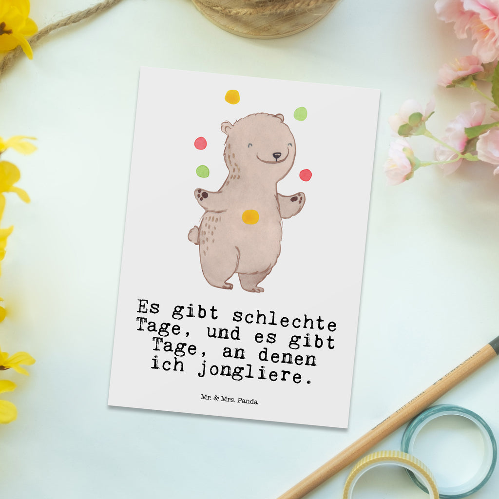 Postkarte Bär Jonglieren Tage Geschenkkarte, Grußkarte, Karte, Einladung, Ansichtskarte, Geburtstagskarte, Einladungskarte, Dankeskarte, Geschenk, Sport, Sportart, Hobby, Schenken, Danke, Dankeschön, Auszeichnung, Gewinn, Sportler, Jonglieren, Jongleur, Zirkus, Artistik