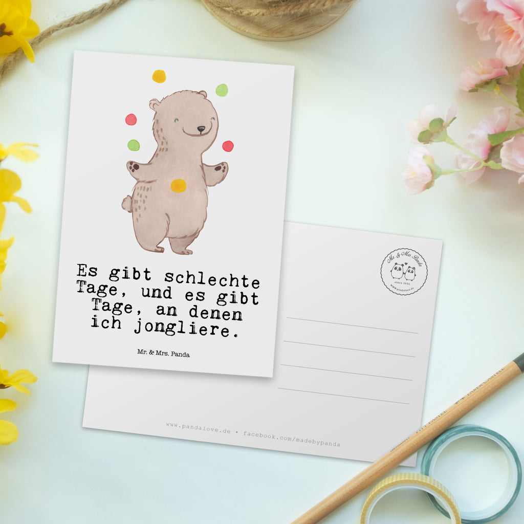 Postkarte Bär Jonglieren Tage Geschenkkarte, Grußkarte, Karte, Einladung, Ansichtskarte, Geburtstagskarte, Einladungskarte, Dankeskarte, Geschenk, Sport, Sportart, Hobby, Schenken, Danke, Dankeschön, Auszeichnung, Gewinn, Sportler, Jonglieren, Jongleur, Zirkus, Artistik