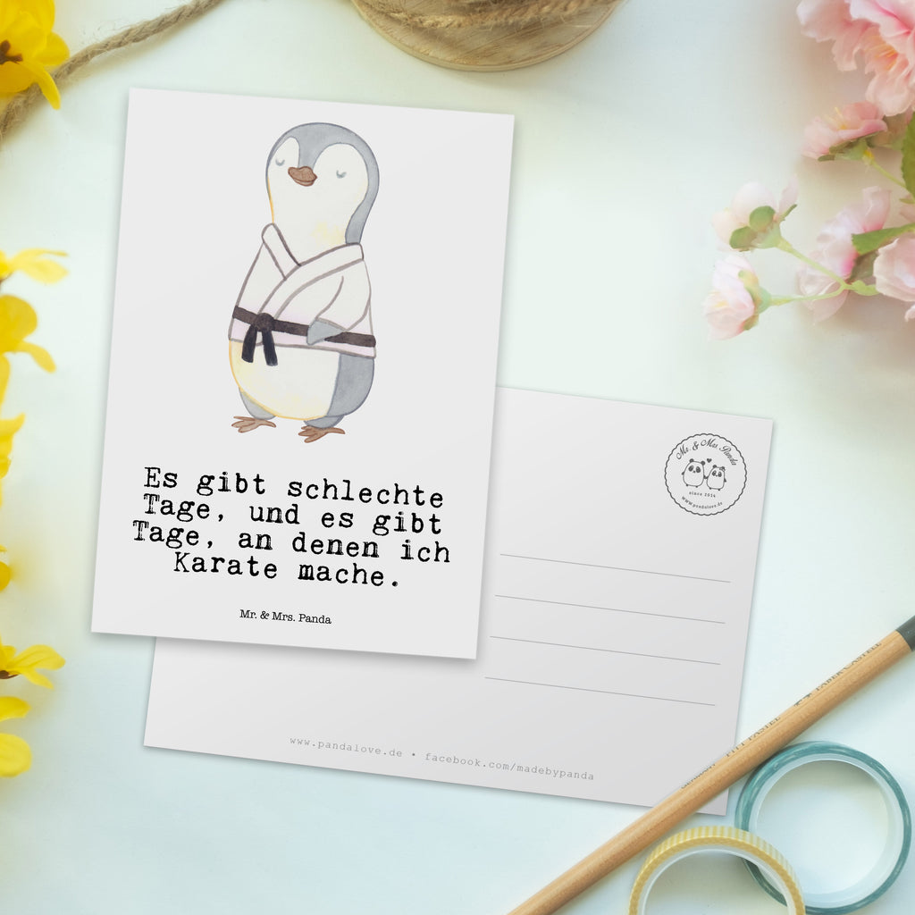 Postkarte Pinguin Karate Tage Geschenkkarte, Grußkarte, Karte, Einladung, Ansichtskarte, Geburtstagskarte, Einladungskarte, Dankeskarte, Geschenk, Sport, Sportart, Hobby, Schenken, Danke, Dankeschön, Auszeichnung, Gewinn, Sportler, Karate, Kampfsportart, Selbstverteidigung, Kampfkunst, Karate Verein
