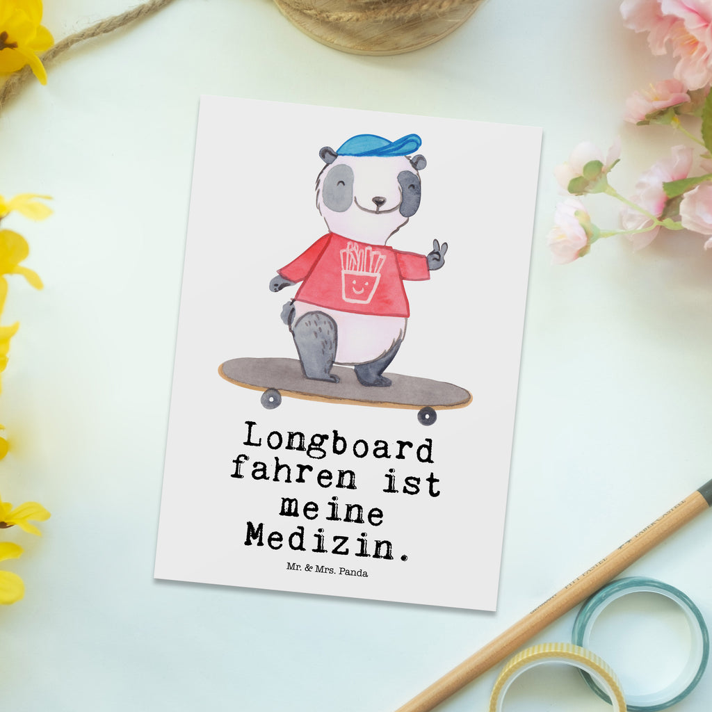 Postkarte Panda Longboard fahren Medizin Geschenkkarte, Grußkarte, Karte, Einladung, Ansichtskarte, Geburtstagskarte, Einladungskarte, Dankeskarte, Geschenk, Sport, Sportart, Hobby, Schenken, Danke, Dankeschön, Auszeichnung, Gewinn, Sportler, Longboard fahren, Skaten, Rollbrettfahren, Longboardfahren, Roller Skaten, Skateboard fahren, Stunts
