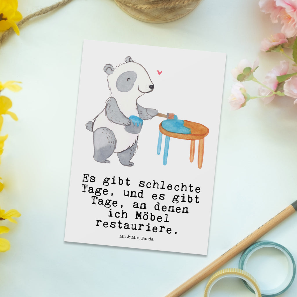Postkarte Panda Möbel restaurieren Tage Geschenkkarte, Grußkarte, Karte, Einladung, Ansichtskarte, Geburtstagskarte, Einladungskarte, Dankeskarte, Geschenk, Sport, Sportart, Hobby, Schenken, Danke, Dankeschön, Auszeichnung, Gewinn, Sportler, Möbel restaurieren, antike Möbel restaurieren, Handwerk, Restaurator